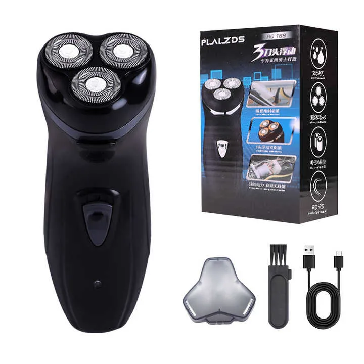 ماكينة حلاقة كهربائية محمولة ذات 3 شفرات دوارة . Portable 3-Blade Rotary Electric Shaver