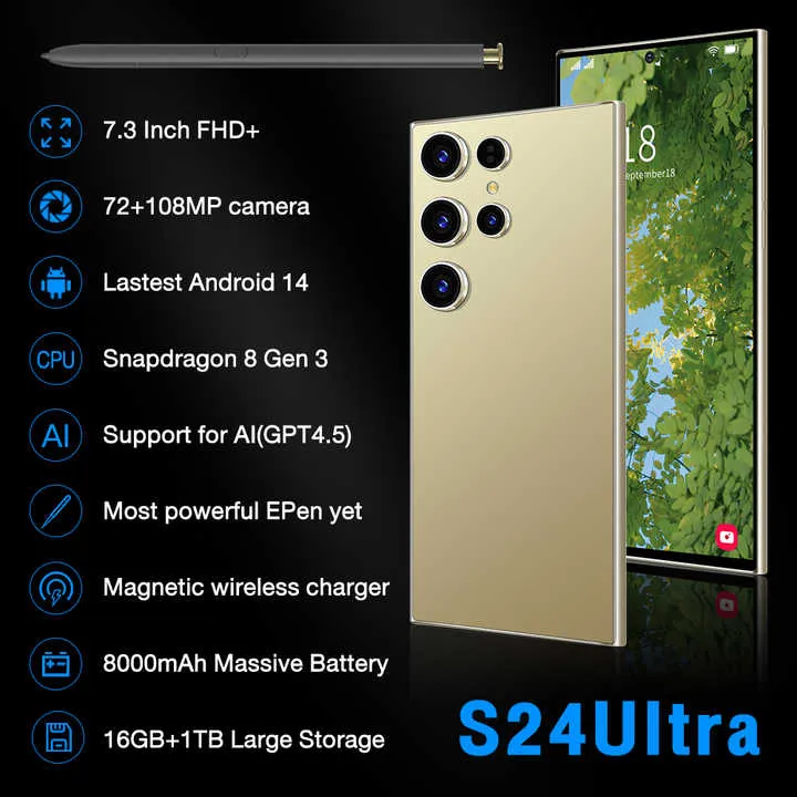 هاتف ذكي للألعاب samsung24 Ultra 16   1 Sim 5G و 3G/4G مع وحدة معالجة مركزية مزدوجة الشريحة وميزات شحن سريع ضد الصدمات 65WSamsung24 Ultra 16 1 Sim 5G & 3G/4G Gaming Smartphone with Dual SIM CPU and 65W Shockproof Fast Charging Features