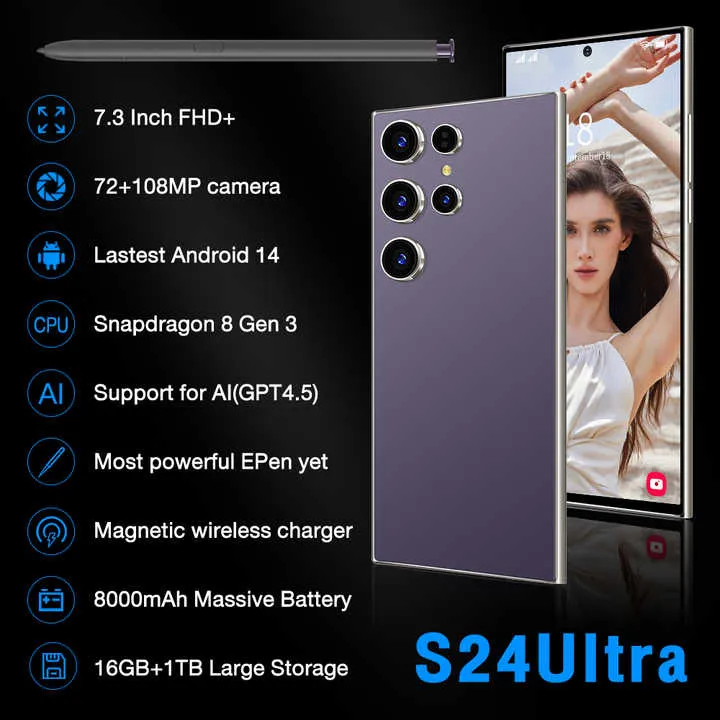 هاتف ذكي للألعاب samsung24 Ultra 16   1 Sim 5G و 3G/4G مع وحدة معالجة مركزية مزدوجة الشريحة وميزات شحن سريع ضد الصدمات 65WSamsung24 Ultra 16 1 Sim 5G & 3G/4G Gaming Smartphone with Dual SIM CPU and 65W Shockproof Fast Charging Features