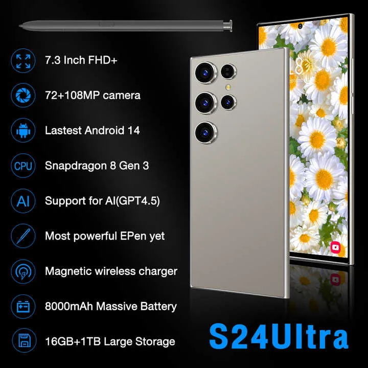 هاتف ذكي للألعاب samsung24 Ultra 16   1 Sim 5G و 3G/4G مع وحدة معالجة مركزية مزدوجة الشريحة وميزات شحن سريع ضد الصدمات 65WSamsung24 Ultra 16 1 Sim 5G & 3G/4G Gaming Smartphone with Dual SIM CPU and 65W Shockproof Fast Charging Features