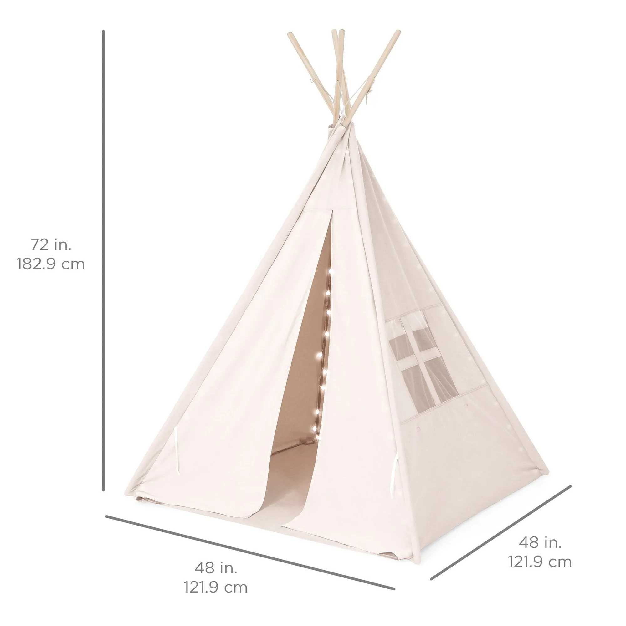 6ft Kids Cotton Pretend Teepee Play Tent w/ LED Lights, Carrying Bag