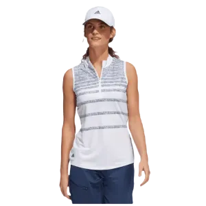 Adidas Ladies Herringbone Stripe Sleeveless Polo Shirt - Blue