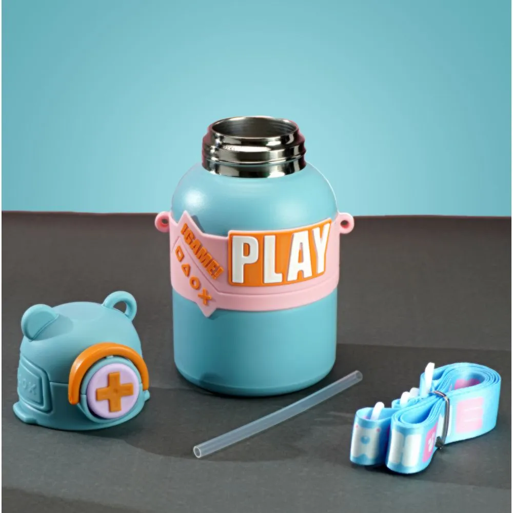 Blue Game Theme Stainless Steel Kids Water Bottle, 550ml
