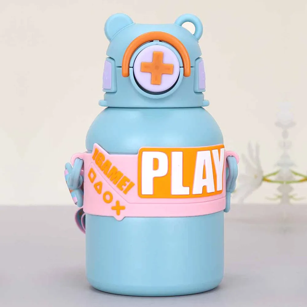 Blue Game Theme Stainless Steel Kids Water Bottle, 550ml