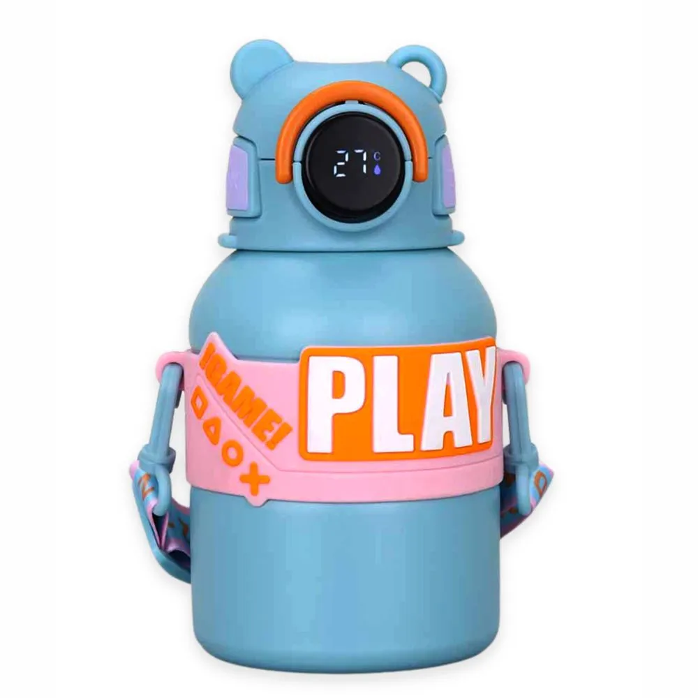 Blue Game Theme tempertaure Controlled Stainless Steel Kids Water Bottle, 550ml