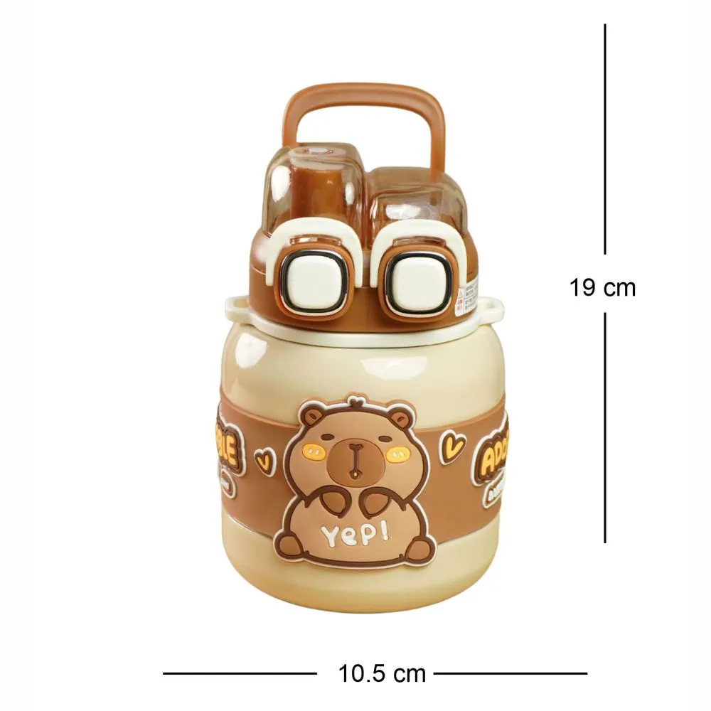 Brown Two way Lid Style Capybara theme Stainless Steel Kids Water Bottle,660ml