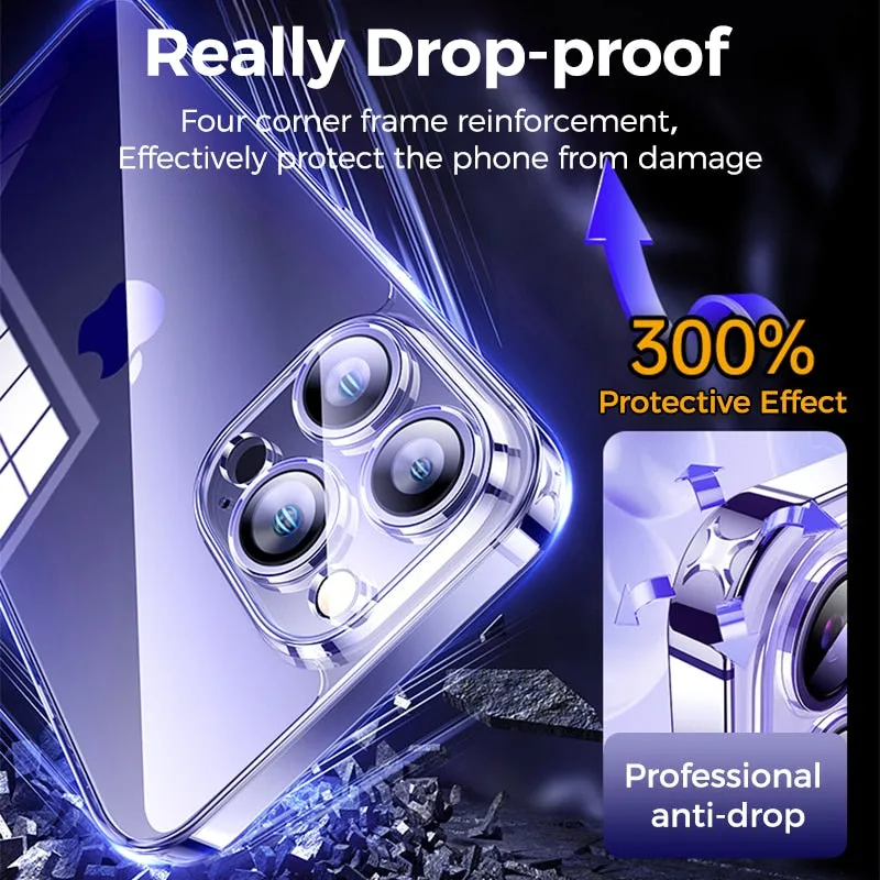 Clear Case For iPhone 14 13 12 Pro Max Back PC TPU Shockproof Full Lens Protection For iPhone 11 Pro Transparent Cover
