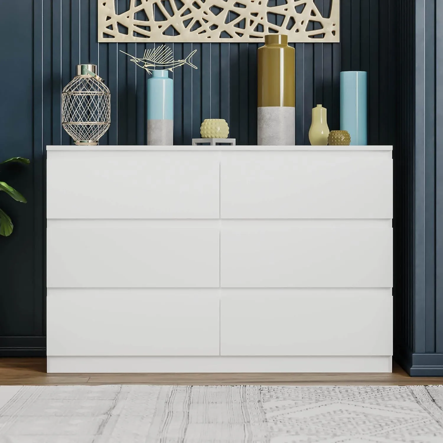 Couch.com 6 Drawer Double Dresser For Bedroom Living Room Hallway White, with Storage, Wood Construction, White Finish by Couch.com