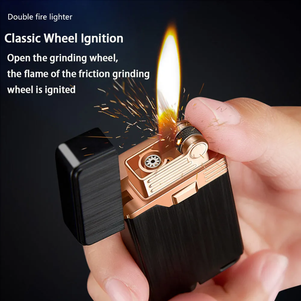 Dual Flame Refillable - Adjustable Butane Lighter - Stunning Look, Sound and Feel - Flint Wheel Lighter