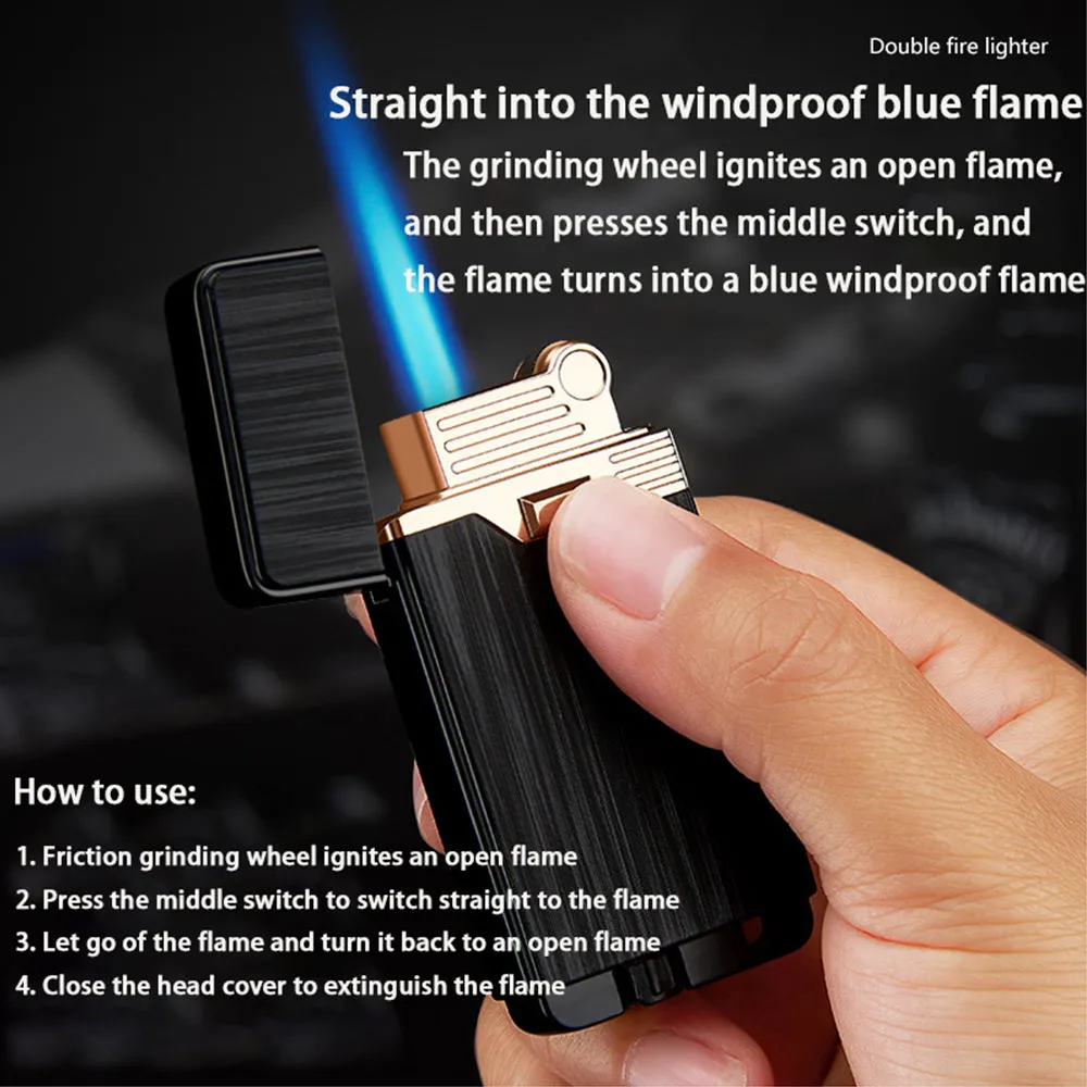 Dual Flame Refillable - Adjustable Butane Lighter - Stunning Look, Sound and Feel - Flint Wheel Lighter