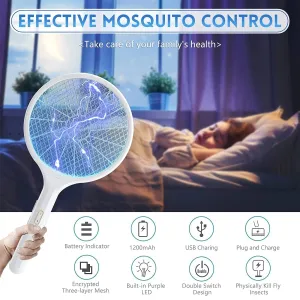 Electric Fly Swatter 3000 Volt Mosquito Killer Bee Bug Zapper Racket