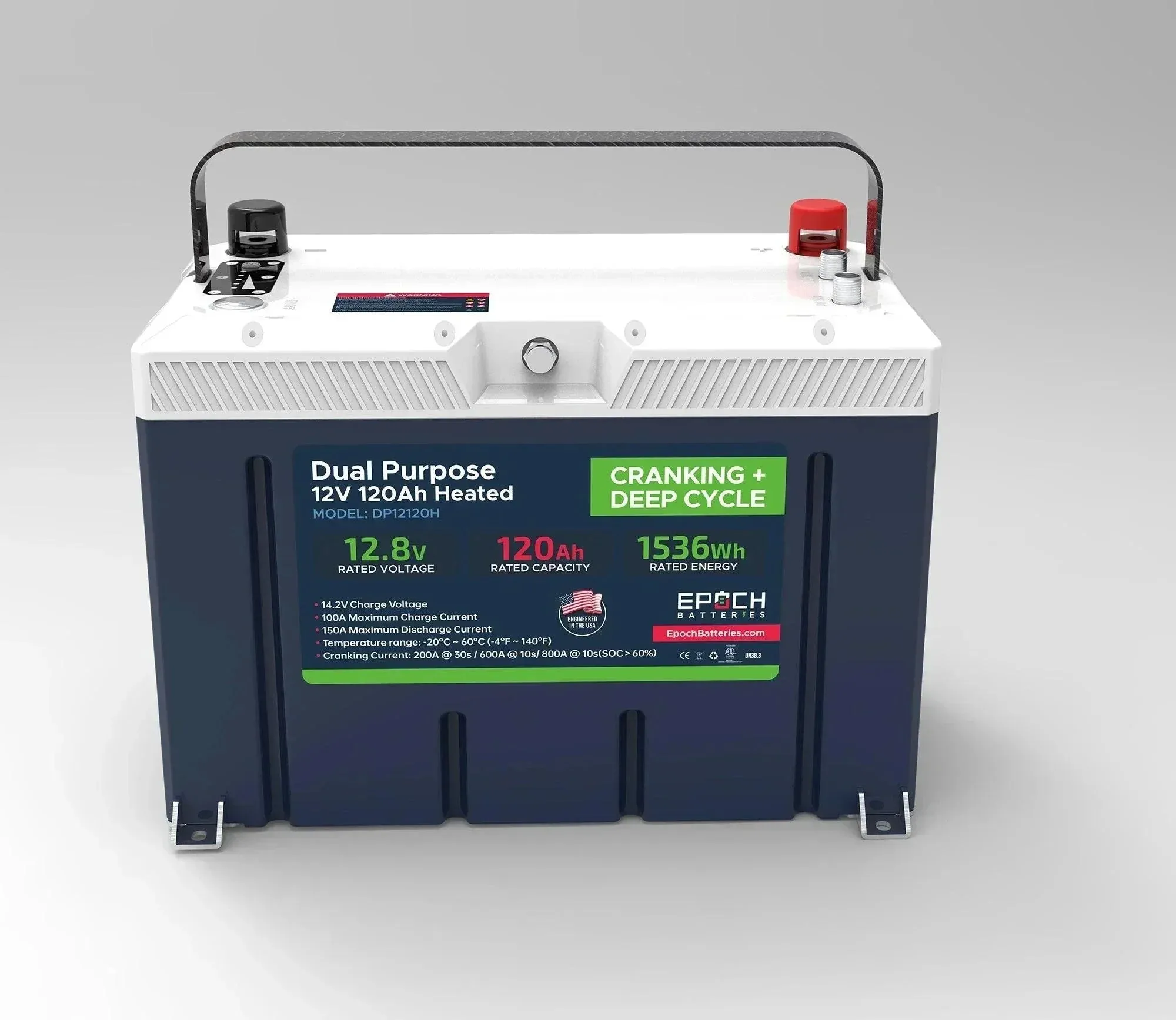 Epoch Batteries 12V 120Ah - Group 27 - Cranking & Deep Cycle Lithium Battery (Dual Purpose)