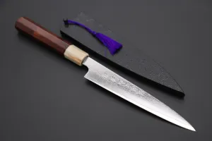 Fu-Rin-Ka-Zan YUTAKA 豊佳 Series R-2 Damascus Edition FRDYP-13 Wa Petty 165mm (6.4 Inch, Octagonal Desert Ironwood Handle with Marble Color Water Buffalo Horn Ferrule)