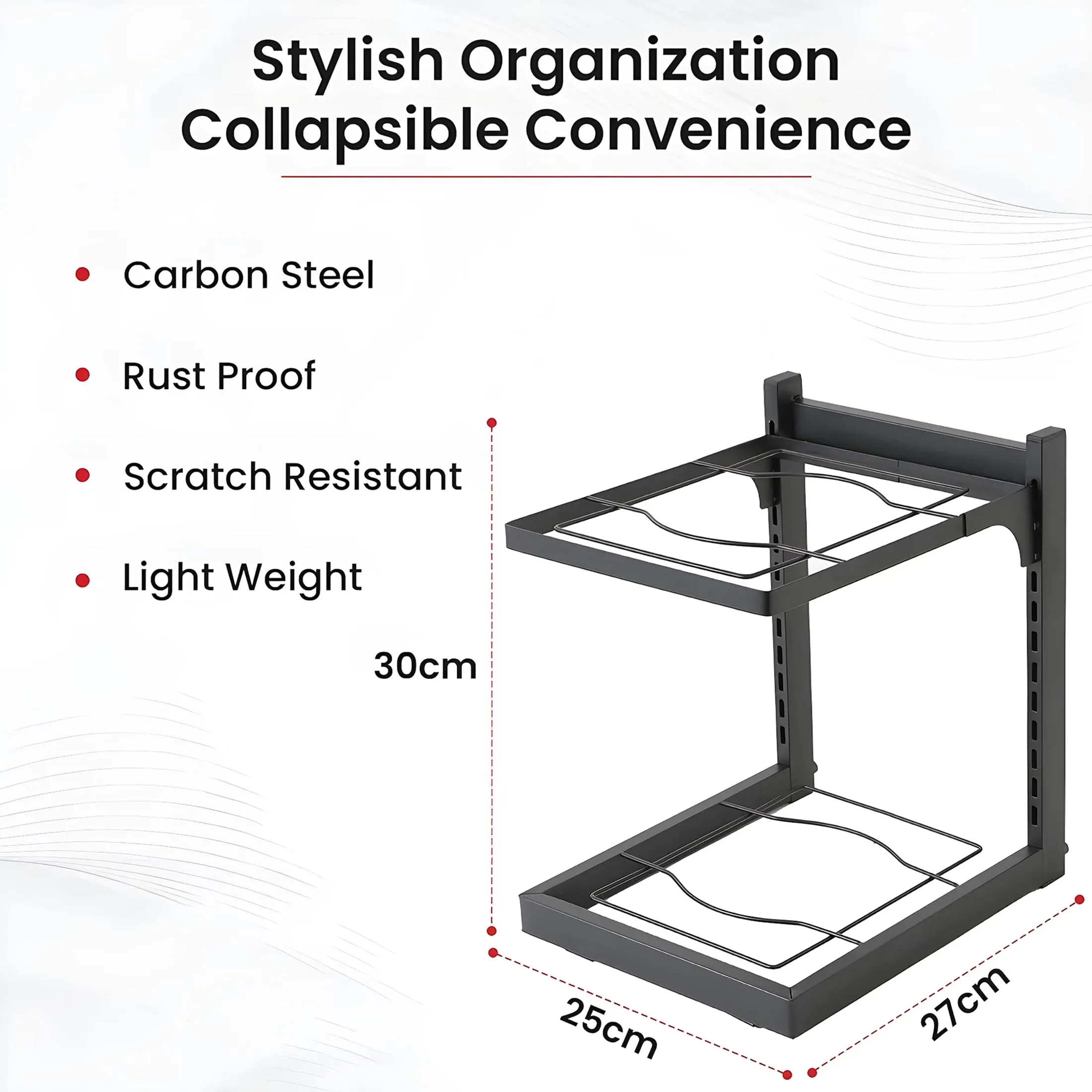 Kuber Industries 3-Layer Pots and Pans Organiser Rack|Kitchen Organization And Storage|Adjustable Pot Lid Holder Rack|Home Kitchen Accessories Pack of 2 (Black)