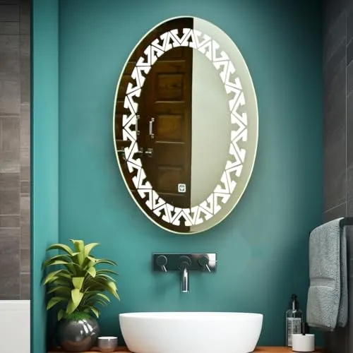 Oval Shaped Frameless Living Room Wall Mirror, Small Size