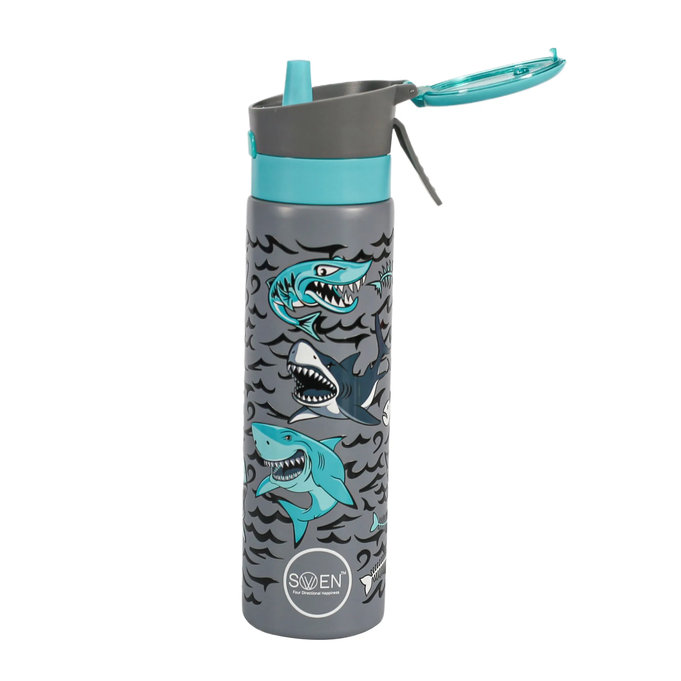 Swen Insulated Stainless Steel Shark Theme Mist Bottle, Blue And Grey Color - 540ml
