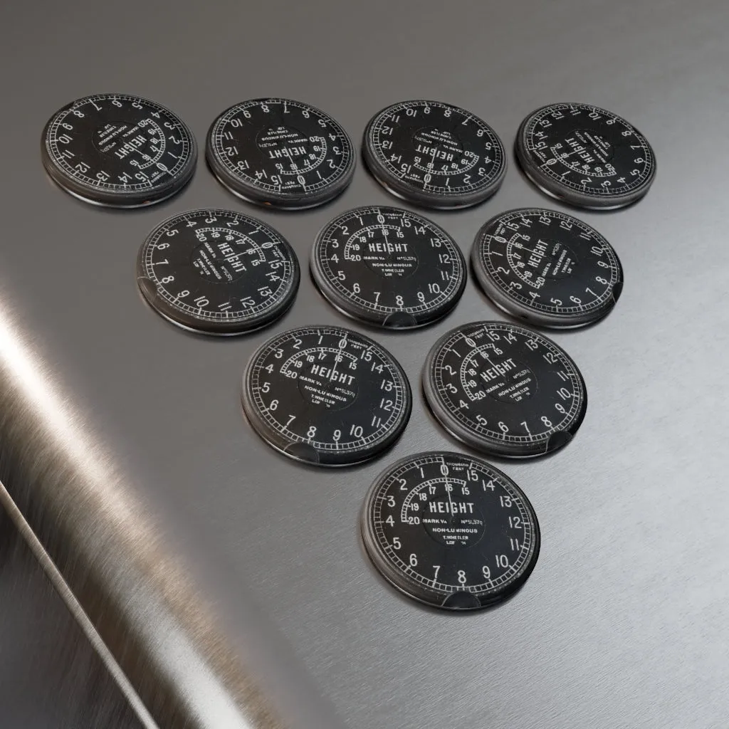 WWI Altitude Indicator Button Magnet, Round (1 & 10 pcs)