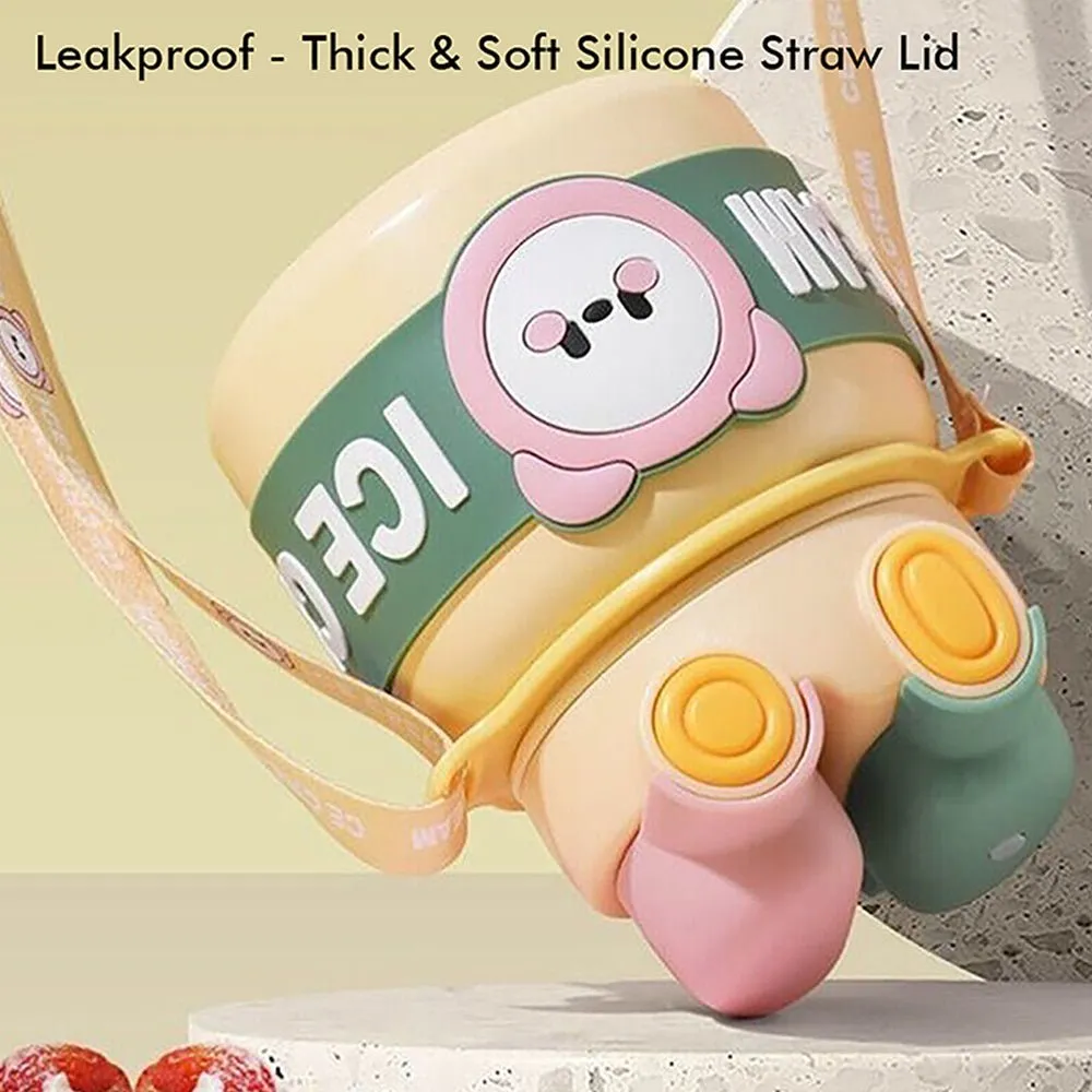 Yellow 2 way Lid Style Ice cream Theme Kids Water Bottle, 850ml