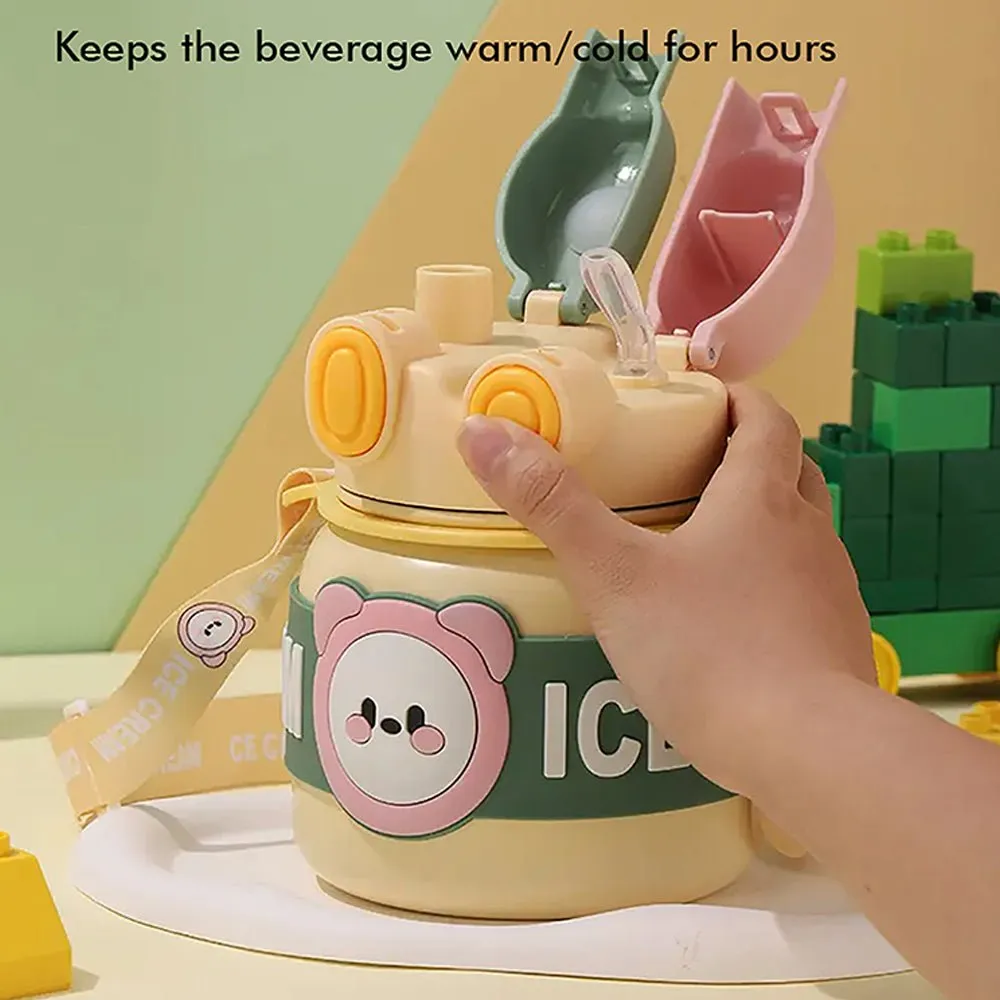 Yellow 2 way Lid Style Ice cream Theme Kids Water Bottle, 850ml