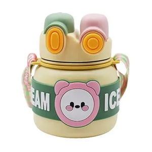 Yellow 2 way Lid Style Ice cream Theme Kids Water Bottle, 850ml