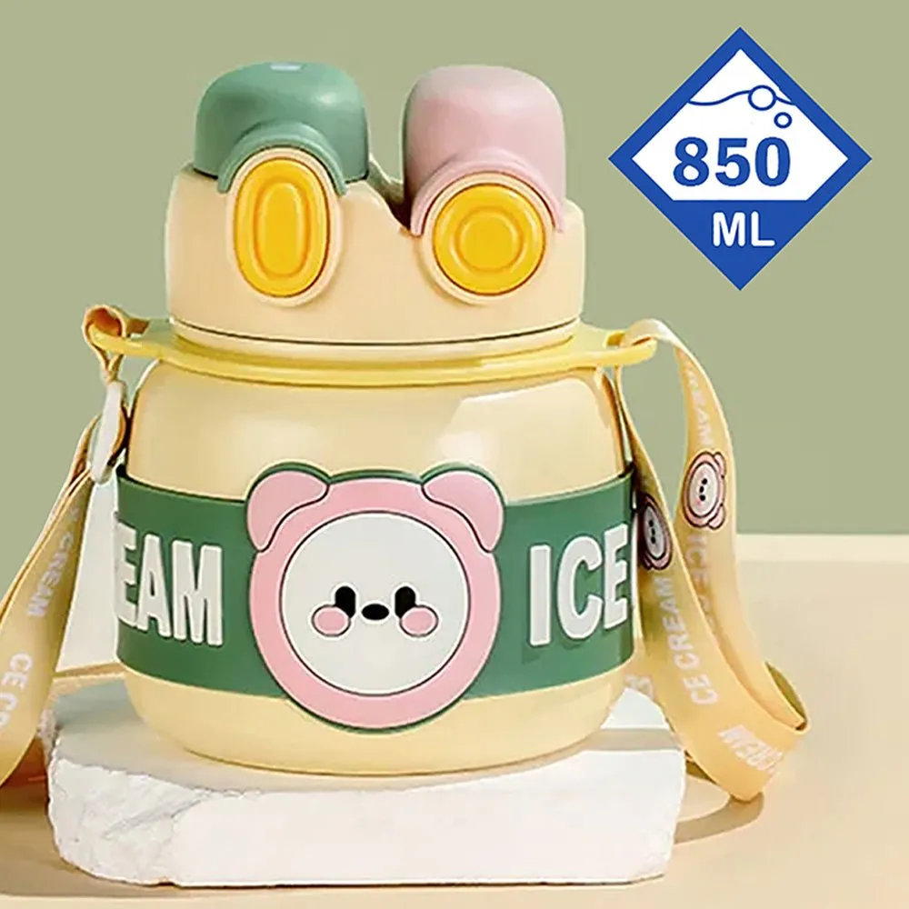 Yellow 2 way Lid Style Ice cream Theme Kids Water Bottle, 850ml