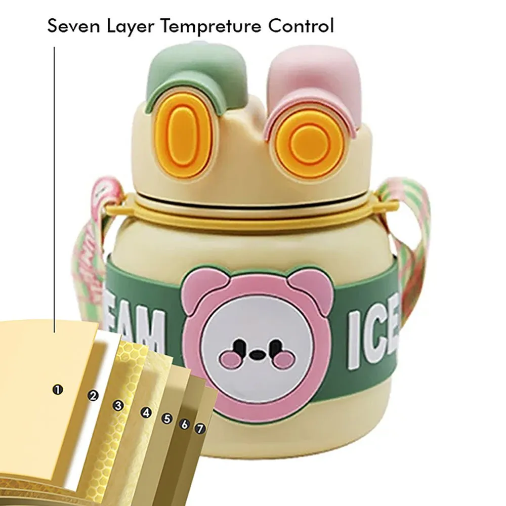 Yellow 2 way Lid Style Ice cream Theme Kids Water Bottle, 850ml