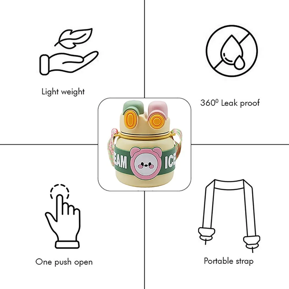 Yellow 2 way Lid Style Ice cream Theme Kids Water Bottle, 850ml